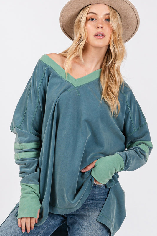 SAGE + FIG Mineral Wash Side Slit Contrast Top