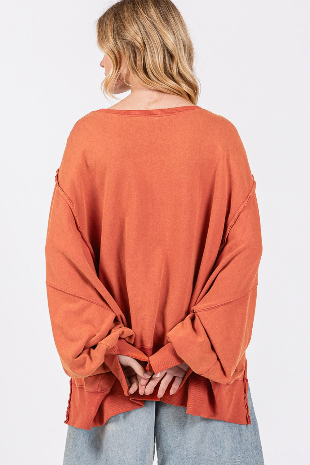 SAGE + FIG Mineral Wash Side Slit Oversized Sweatshirt