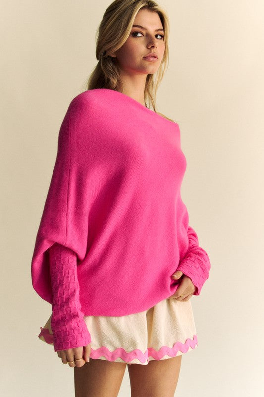 Davi & Dani Solid Color Batwing Sleeve Sweater