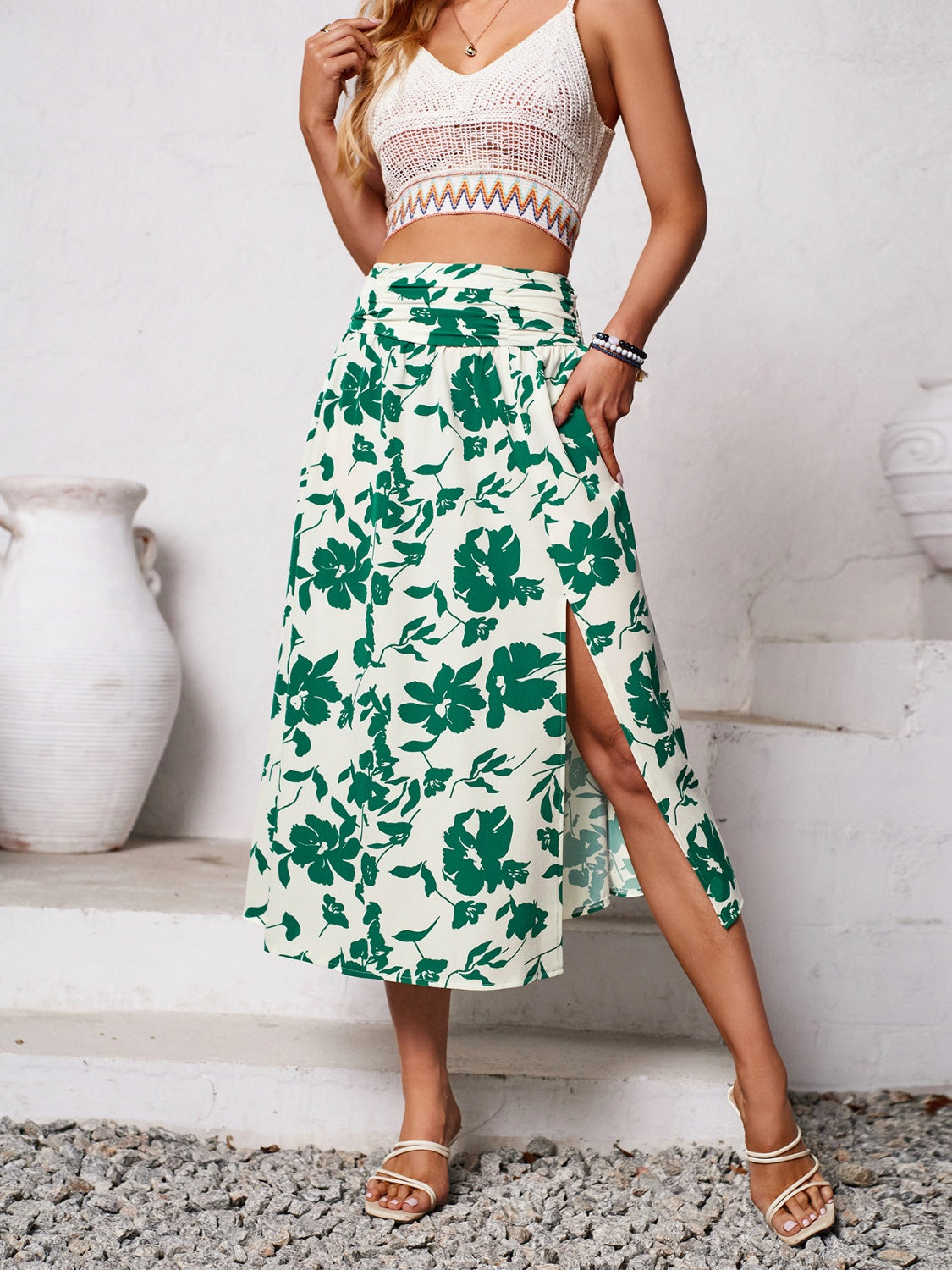 Slit Printed Midi Skirt