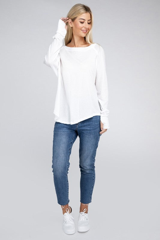 Cotton Raglan Sleeve Thumbhole Top