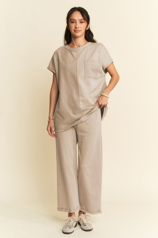 Davi & Dani Round Neck Short Sleeve Top and Pants Set