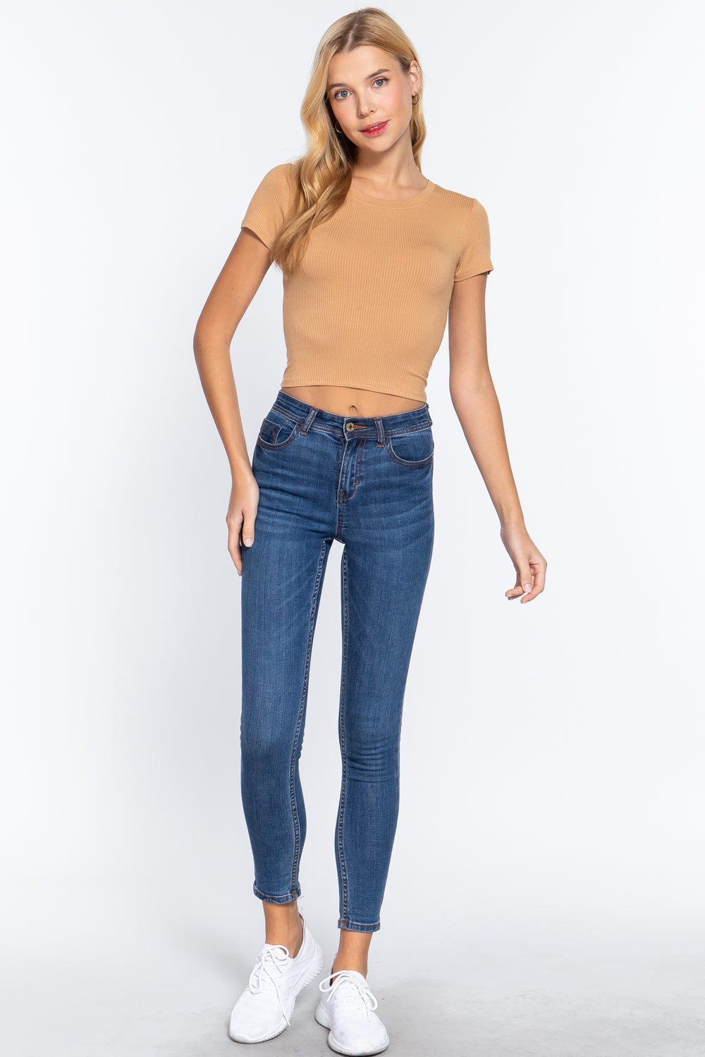 Short Slv Crew Neck Rib Crop Top