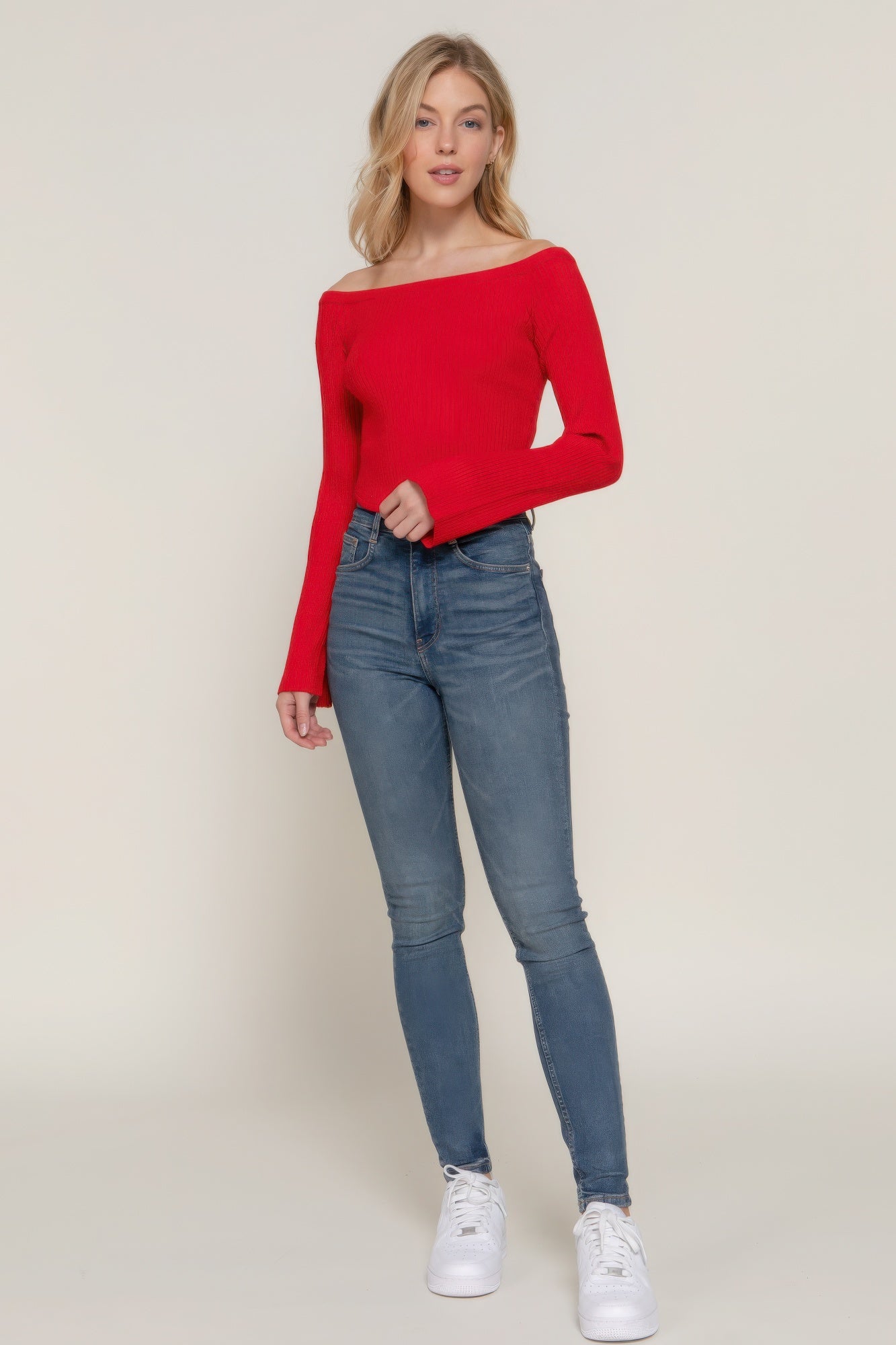 Long flare slv off shoulder sweater