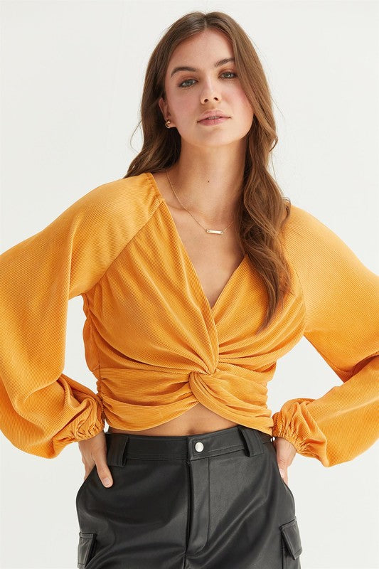 Front Twist Detail Long Sleeve Blouse