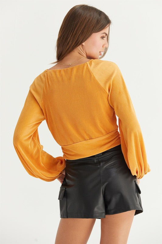 Front Twist Detail Long Sleeve Blouse