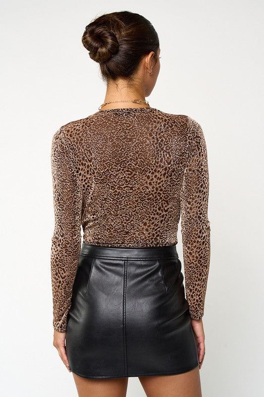 Leopard Deep V-Neck Long Sleeve Bodysuit