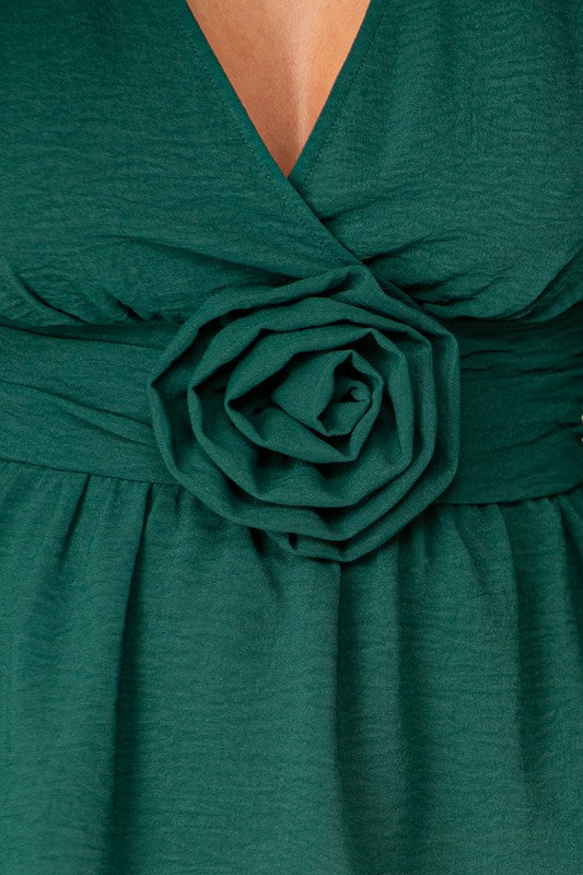 Green Rosette Long Sleeve Top