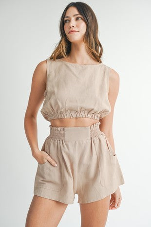 Linen Crop Top and Pocket Short Set