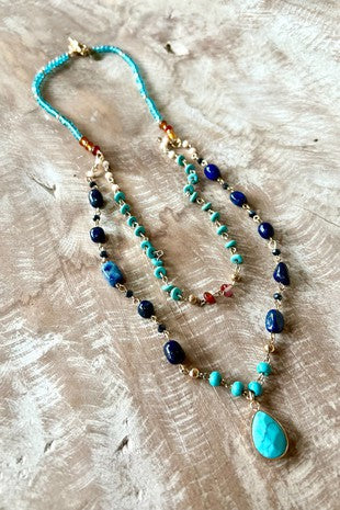 Turquoise multi color bead necklace