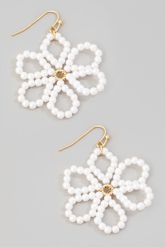 Pearl Beaded Flower Earrings