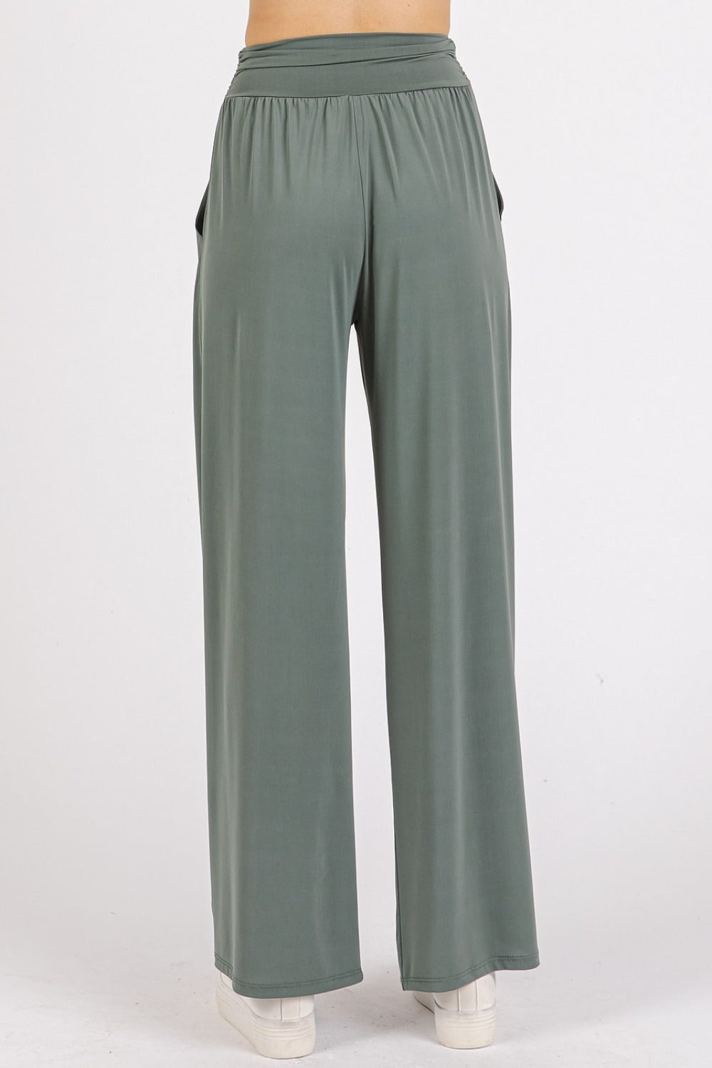 Mittoshop Stretch Banded Waist Wide Leg Pants with Pockets