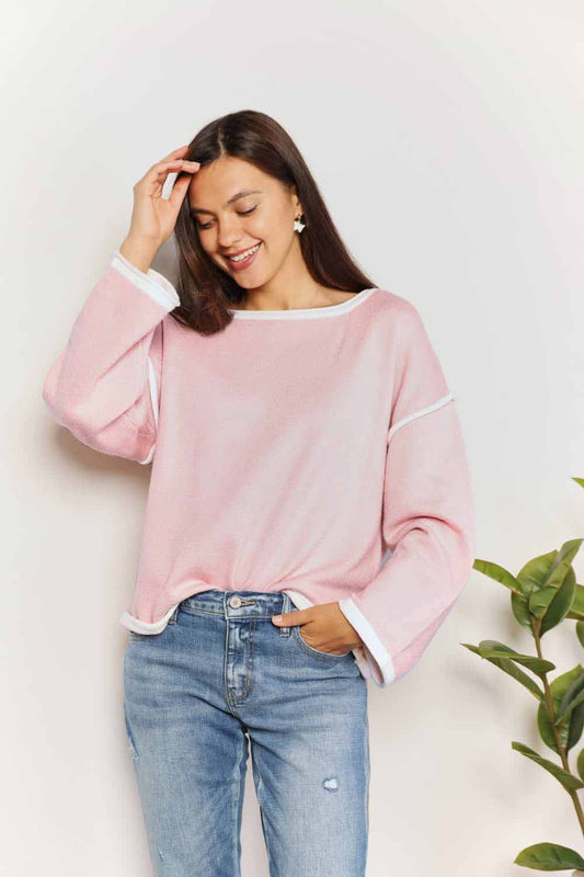 Angel Wings Contrast Detail Dropped Shoulder Knit Top