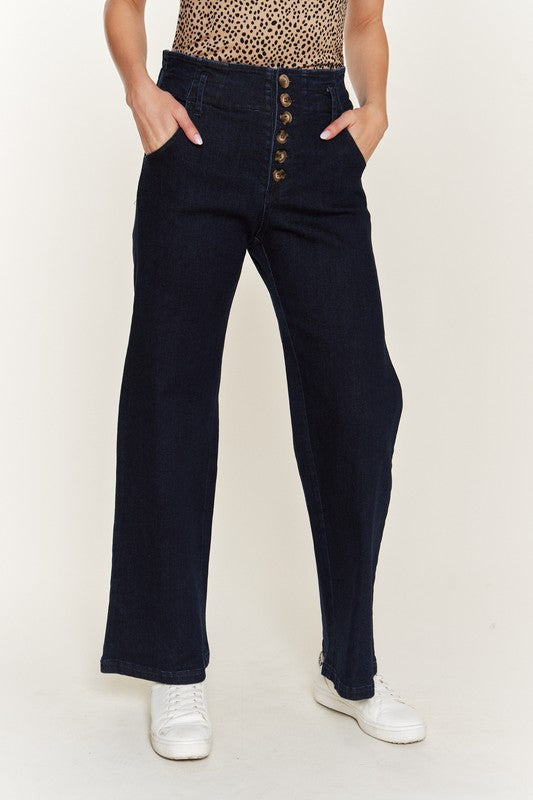 HIGH WAISTED BUTTON WIDE LEG JEANS JBJ1087P