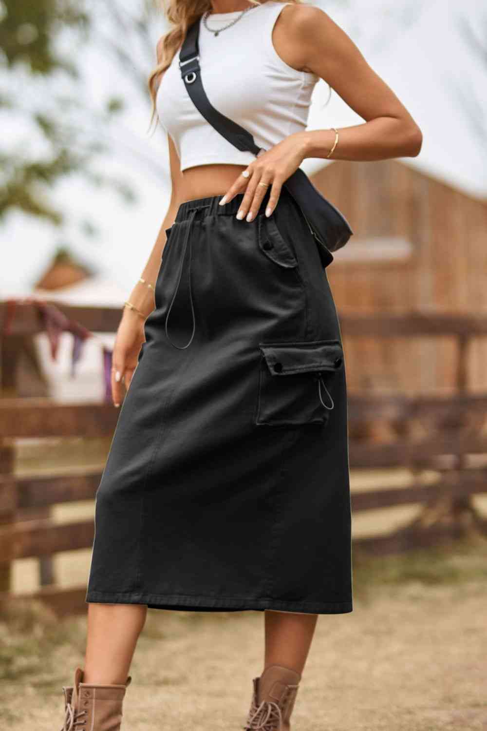 Cargo Drawstring Waist Skirt