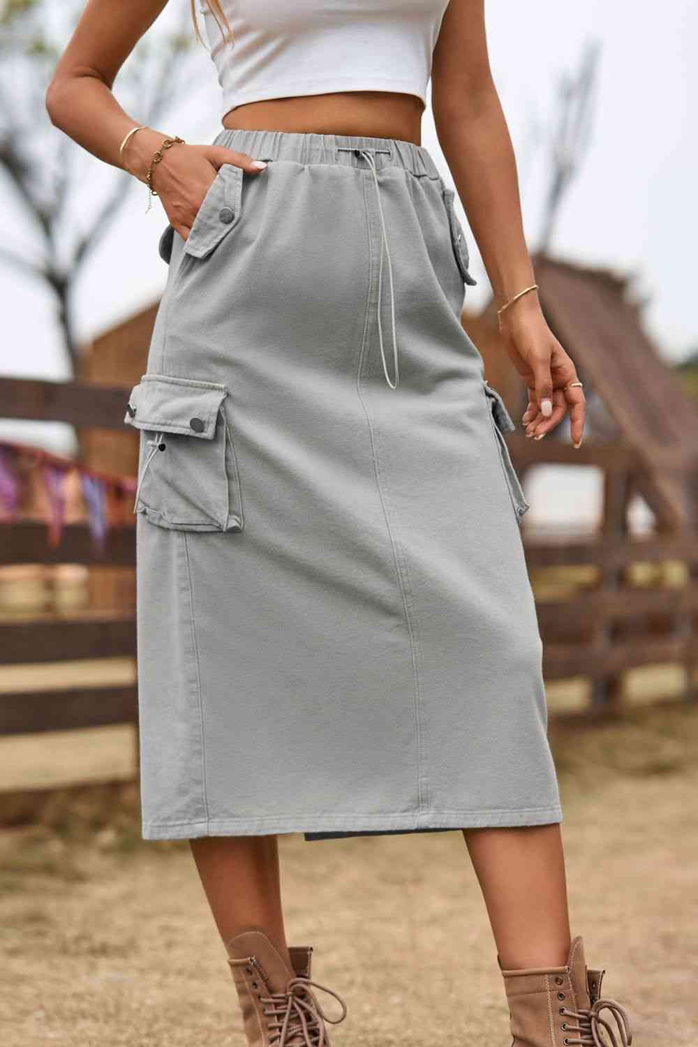 Cargo Drawstring Waist Skirt