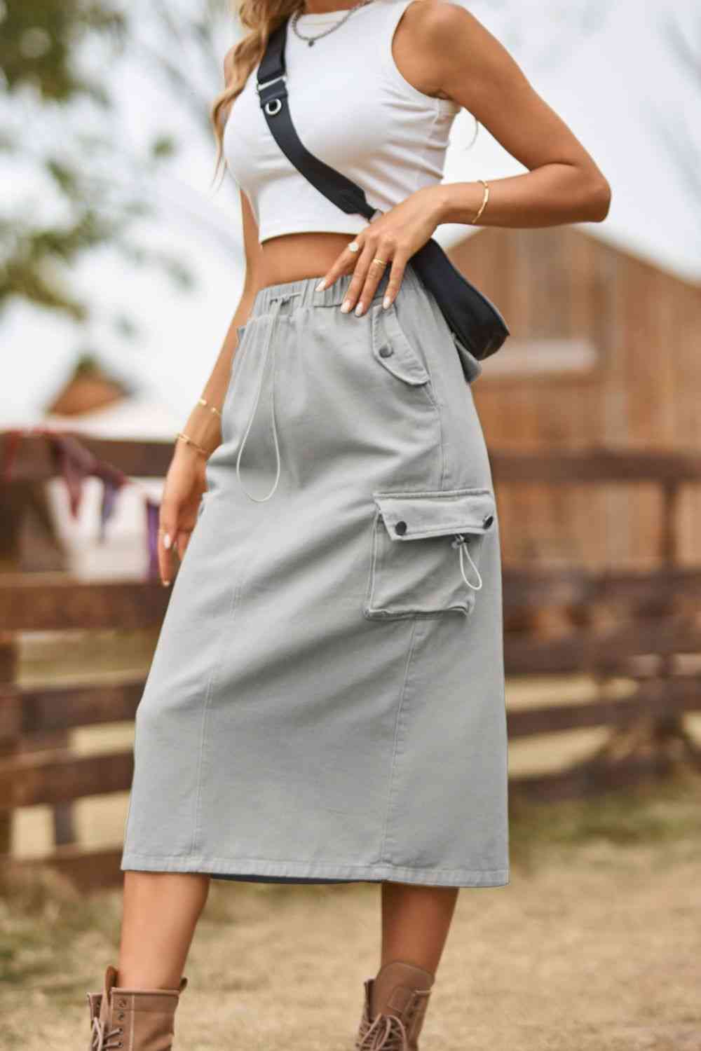 Cargo Drawstring Waist Skirt