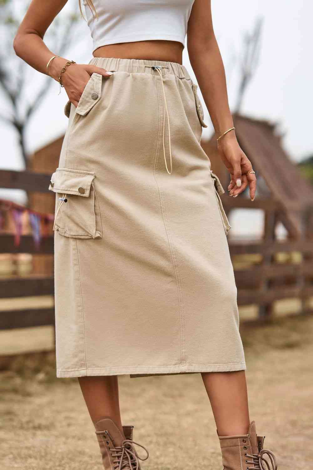 Cargo Drawstring Waist Skirt