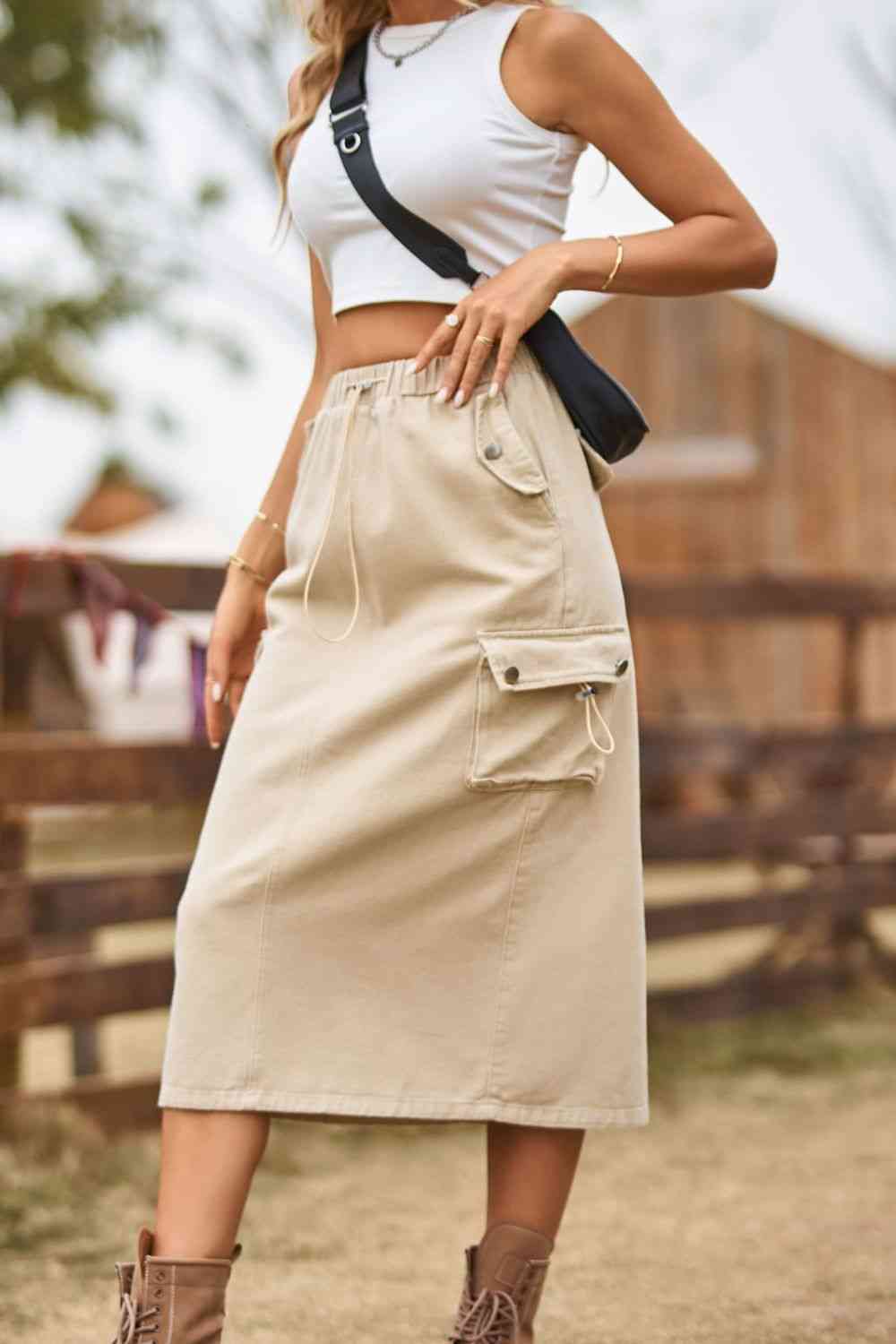 Cargo Drawstring Waist Skirt